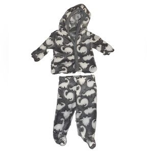 Mini Hop 3M Gray & White Fleece Dinosaur 2 Piece
